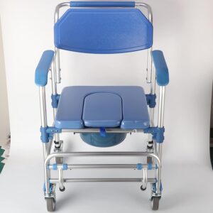 MYOYAY Rolling Shower Chair with Wheels Lightweight Bedside Commode Chair Transport Shower Wheelchair Accessibility Bathroom Shower Wheelchair with Detachable Bucket, 330 lbs Weight Capacity