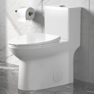 DeerValley Symmetry One Piece Toilet, Dual Flush 1.1/1.6 GPF Elongated Standard Toilet for Bathroom, Toilets with Comfortable Seat Height (Seat Included) (White)