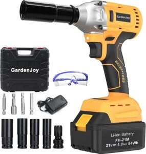 GardenJoy Cordless Power Impact Wrench - 1/2" Brushless Impact Gun with Max Torque 220 Ft-lbs (300N.M), Electric Impact with 3.0AH Li-ion Battery Fast...