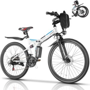 Vivi M026TGB Electric Bike 26" Electric Bike for Adults, Folding Electric Mountain Bike with 500W Motor, 48V Removable Lithium-Ion Battery, 21 Speed, 20MPH, Up to 50 Miles, Dual Shock Absorber