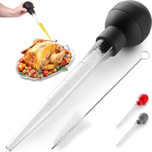 Zulay (Large) Turkey Baster With Cleaning Brush - Food Grade Syringe Baster For Cooking & Basting With Detachable Round Bulb - Ideal For Butter Drippings, Glazes, Roasting Juices for Poultry (Black)