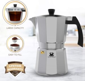 Cafe Du Chateau Espresso Maker (6 cup) Transparent Top Lid, High Gloss Finish, with Coffee Clip Spoon - Coffee Percolator