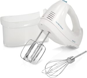 Hamilton Beach 6-Speed Electric Hand Mixer with Whisk, Traditional Beaters, Snap-On Storage Case, White