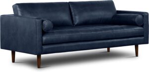 POLY & BARK Napa 88.5" Sofa Full-Grain Semi-Aniline Italian Tanned Leather in Midnight Blue