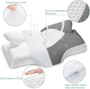 Elviros Cervical Memory Foam Pillow, Contour Pillows for Neck and Shoulder Pain, Ergonomic Orthopedic Sleeping Contoured Support Pillow for Side Sleepers, Back and Stomach Sleepers (Dark Grey)