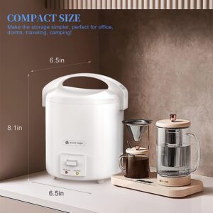 1.0L Mini Rice Cooker, 2 Cups Uncooked WHITE TIGER Portable Travel Steamer Small,15 Minutes Fast Cooking, Removable Non-stick Pot, Keep Warm, Suitable For 1-2 People - For Cooking Soup, Rice, Stews & Oatmeal