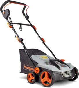 VonHaus 2 in 1 Electric Lawn Dethatcher Scarifier & Aerator 12.5 Amp Corded Motor – 15” Working Width, 5 Adjustable Working Depths, 45QT Collection Bag, Folding Handle – for Lawn Health & Maintenance
