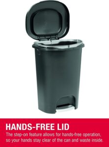 Rubbermaid Classic 13 Gallon Premium Step-On Trash Can with Lid and Stainless-Steel Pedal, Black Waste Bin for Kitchen