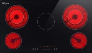 Empava 36" Electric Radiant Cooktop 5 Burners Stove Top with 1-99 Minutes Timer and 9 Heating Levels Smooth Glass Surface in Black, 36 Inch