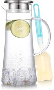 SUSTEAS 1.5 Liter 51oz Glass Pitcher with Lid, Easy Clean Heat Resistant Glass Water Carafe with Handle for Hot/Cold Beverages - Water, Cold Brew, Iced Tea...