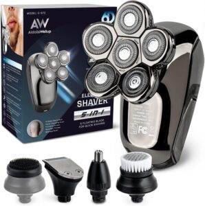 AW 6D Head Shavers for Bald Men, Anti-Pinch Electric Razor for Men, 5-in-1 Mens Grooming Kit with Nose Hair Trimmer, Beard Trimmer for Men, Waterproof and Rechargeable Electric Shavers for Men