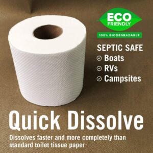 Boat and RV Toilet Paper Septic Safe Tissue Toilet Quick Dissolving 12 Single (1) Rolls for Marine and Travel Camper Systems Camping Biodegradable Supplies Dissolve and Tank Safe | TP Bulk Pack 2 Ply