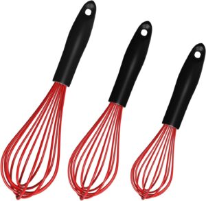 Silicone Whisk Set 8.5"+10"+12", 3 Pack Sturdy Balloon Whisk Wisks for Cooking Blending Whisking Beating Stirring