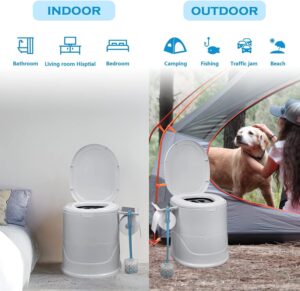 Bonergy Removable Portable Toilet for Camping with Inner Bucket Indoor Outdoor Portable Toilet with Toilet Paper Holder and Storage Shelf for Camping, Hiking, RV, Bedroom and Living Room (White)