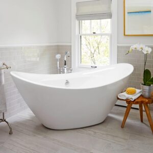 FerdY Boracay 67" Acrylic Freestanding Bathtub, Gracefully Shaped Freestanding Soaking Bathtub, Glossy White, cUPC Certified, Toe-Tap Chrome Drain & Classic Slotted Overflow Included, 02503
