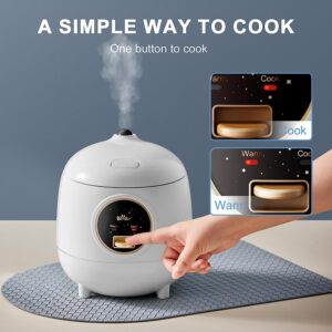 Bear Rice Cooker 2-Cups Uncooked, 1.2L Small Rice Cooker with Non-stick Coating, BPA Free, Portable Mini Rice Cooker, One Button to Cook and Keep Warm Function, White