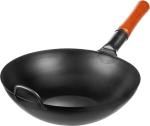 YOSUKATA Carbon Steel Wok Pan – 13,5 “ Stir Fry Pans - Chinese Wok with Flat Bottom Pow - Traditional Japanese Woks - Black