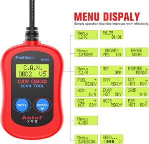 Autel MS300 OBD2 Scanner Code Reader, Turn Off Check Engine Light, Read & Erase Fault Codes, Check Emission Monitor Status CAN Diagnostic Scan Tool