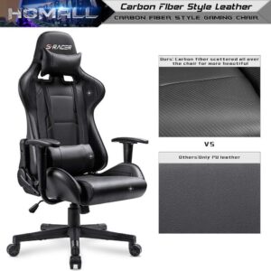 Homall Gaming / Office Chair High Back Computer PU Leather Desk Chair PC Racing Executive Ergonomic Adjustable Swivel Task Chair with Headrest and Lumbar Support (Dark Black)