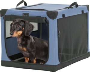 Petsfit Dog Crates, 26" L x 19" Wx 18" H Adjustable Fabric Cover by Spiral Iron Pipe, Strengthen Sewing Portable Dog Crate 3 Door Design Blue 26inch