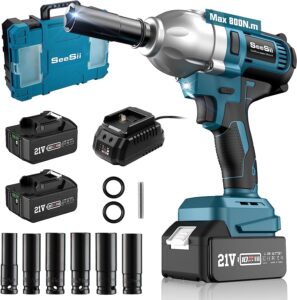 Seesii Cordless Impact Wrench, 580Ft-lbs(800N.m) Brushless Impact Wrench 1/2 inch, 3300RPM High Torque Impact Gun w/ 2x 4.0Ah Battery,Charger & 6...