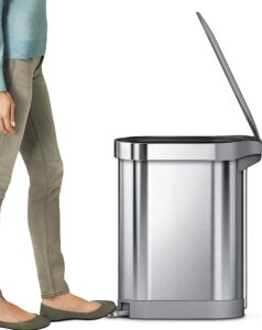 simplehuman 45 Liter / 12 Gallon Slim Hands-Free Kitchen Step Trash Can, Brushed with Plastic Lid