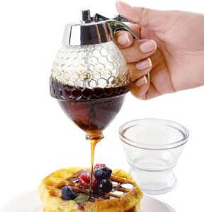 Hunnibi Glass Syrup Dispenser for Pancakes - Honey Dispenser No Drip Glass with Stand, Honey Glass Container, Glass Honey Dispenser, No Drip Honey Dispenser Glass, Syrup Dispenser, Syrup Bottle 8 oz