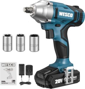 Wesco Cordless Impact Wrench, 20V Electric Impact Wrench with 1/2" Impact Drill, 3000IPM, 2.0A Li-ion Battery, 3Pcs Driver Impact Sockets, Fast Charger...