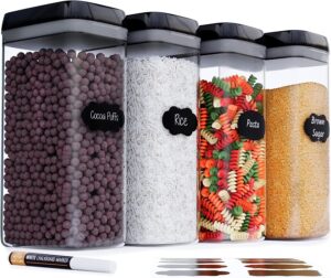 Chef's Path Airtight Food Storage Containers - Set of 4, All Same Size - Pantry Organizers & Storage - Cereal, Spaghetti, Noodles, Pasta, Flour and Sugar Containers - Kitchen organizers