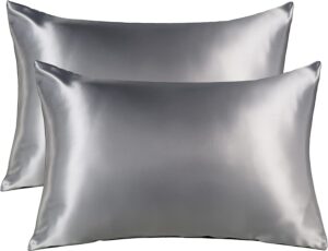 Zuomy Satin Pillowcases for Hair and Skin, 2 Packs Standard Size Satin Pillow Cases with Envelope Closure, Super Soft Cooling Pillowcases for Curly Hair Grey 20"x 26"