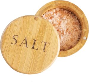 Totally Bamboo Salt Cellar Bamboo Storage Box with Magnetic Swivel Lid, 6 Ounce Capacity, "Salt" Engraved on Lid
