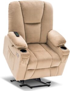 MCombo Electric Power Lift Recliner Chair with Extended Footrest for Elderly People, 3 Positions, Hand Remote Control, Lumbar Pillow, 2 Cup Holders, USB Ports, 2 Side Pockets 7507 (Fabric,Beige)
