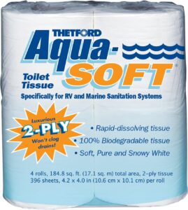 Aqua-Soft Toilet Tissue - Toilet Paper for RV and marine - 2-ply - Thetford 03300 (Pack of 4 rolls) , White