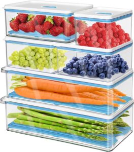 MineSign 6 Pack Stackable Fridge Organizers and Storage Clear Refrigerator Organizer Bins With Vented Lids And Drainer Plastic Container for Fruit Lettuce Produce Saver Keeper for Freezer Kitchen