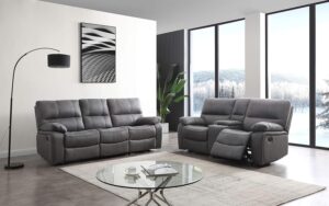 Betsy Furniture Microfiber Reclining Sofa Couch Set Living Room Set 8007 (Grey, Sofa+Loveseat)