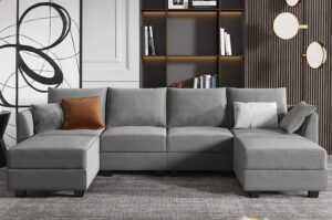 HONBAY Modular Sectional Sofa U Shaped Modular Couch with Reversible Chaise Modular Sofa Sectional Couch with Storage Seats, Grey
