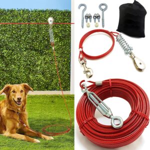 Heavy Duty Aerial Dog Tie Out Trolley System for Small to Large Dogs - Dog Run Cable 100ft /75ft /50ft Dog Zipline with 10ft Dog Runner Cable for Yard Camping