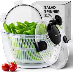 Joined Salad Spinner with Storage Lid, Drain, Bowl, and Colander - Quick and Easy Multi-Use Lettuce Spinner, Vegetable Dryer, Fruit Washer, Pasta and Fries Spinner - 3.7 Qt