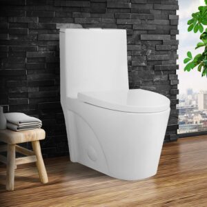 Fine Fixtures Dual-Flush Elongated One-Piece Toilet with High Efficiency Flush in White
