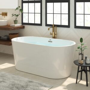 FerdY Shangri-La 55" Acrylic Freestanding Bathtub, Classic Oval Shape Soaking Bathtub with Toe-Tap Chrome Drain and Classic Slotted Overflow Included, Modern White, cUPC Certified