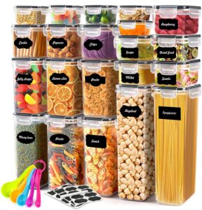 21 Pack Airtight Food Storage Containers Set, Kitchen & Pantry Organization Containers for Cereal, Flour & Sugar, BPA-Free Plastic Cereal Container with Easy Lock Lids, Labels, Marker & Spoon Set