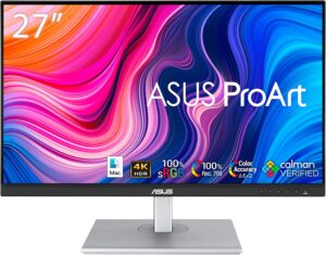 ASUS ProArt Display PA279CV 27” 4K HDR UHD (3840 x 2160) Monitor, IPS, 100% sRGB/Rec. 709, ΔE < 2, USB-C DisplayPort HDMI USB hub, Calman Verified, Compatible With Laptop & Mac Monitor,BLACK