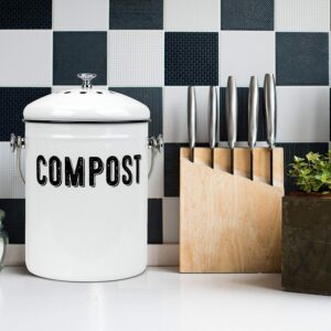 Granrosi Compost Bin Kitchen, Kitchen Compost Bin Countertop, Indoor Compost Bin, Countertop Compost Bin with Lid, 100% Rust Proof Compost Bucket w/ Non-Smell Charcoal Filters, 1.3 Gallon - White