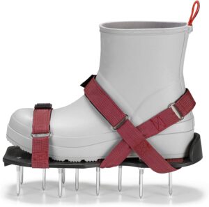 PLANTNOMICS Lawn Aerator Shoes with Hook-and-Loop Straps, Pre-Assembled, Fully Adjustable, One-Size-Fits-All – Lawn and Garden Tool Reduces Thatch, Revives Soil Health (Maroon)