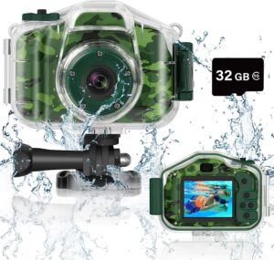 DEKER Kids Camera Underwater Waterproof Camera for Best Christmas Birthday Gifts for Boys Girls Age 3-12 HD Digital Video Camera Mini Children Camcorder Camera 2 Inch IPS Screen with 32GB Card (Green)