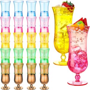 Rtteri Set of 20 Plastic Luau Hurricane Glasses 15 oz Colorful Hurricane Cups Pina Colada Glasses for Tropical Hawaiian Party Drinking Margarita Outdoors Frozen Cocktails Outdoors, 5 Colors