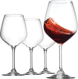 Bormioli Rocco 18oz Red Wine Glasses, Crystal Clear Star Glass, Laser Cut Rim For Wine Tasting, Elegant Party Drinking Glassware, Restaurant Quality