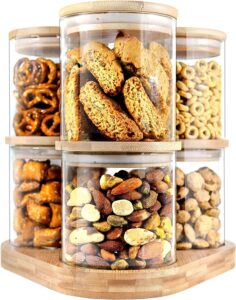 Glass Jars with Bamboo Lids with Bamboo Tray, Glass Food Jars and Canisters Sets (6 of 16oz with Bamboo Tray), Glass Food Storage Containers with Lids,...