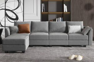HONBAY Grey Sectional Couch with Reversible Chaise Modern L-Shape Sofa 4-Seat Couch Modular Sectional Sofa