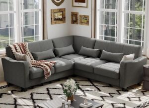 Belffin Convertible Sectional Sofa Fabric Couch with Chaise Reversible Small Corner Couch Furniture L-Shaped 4 Seater Sofas Light Grey